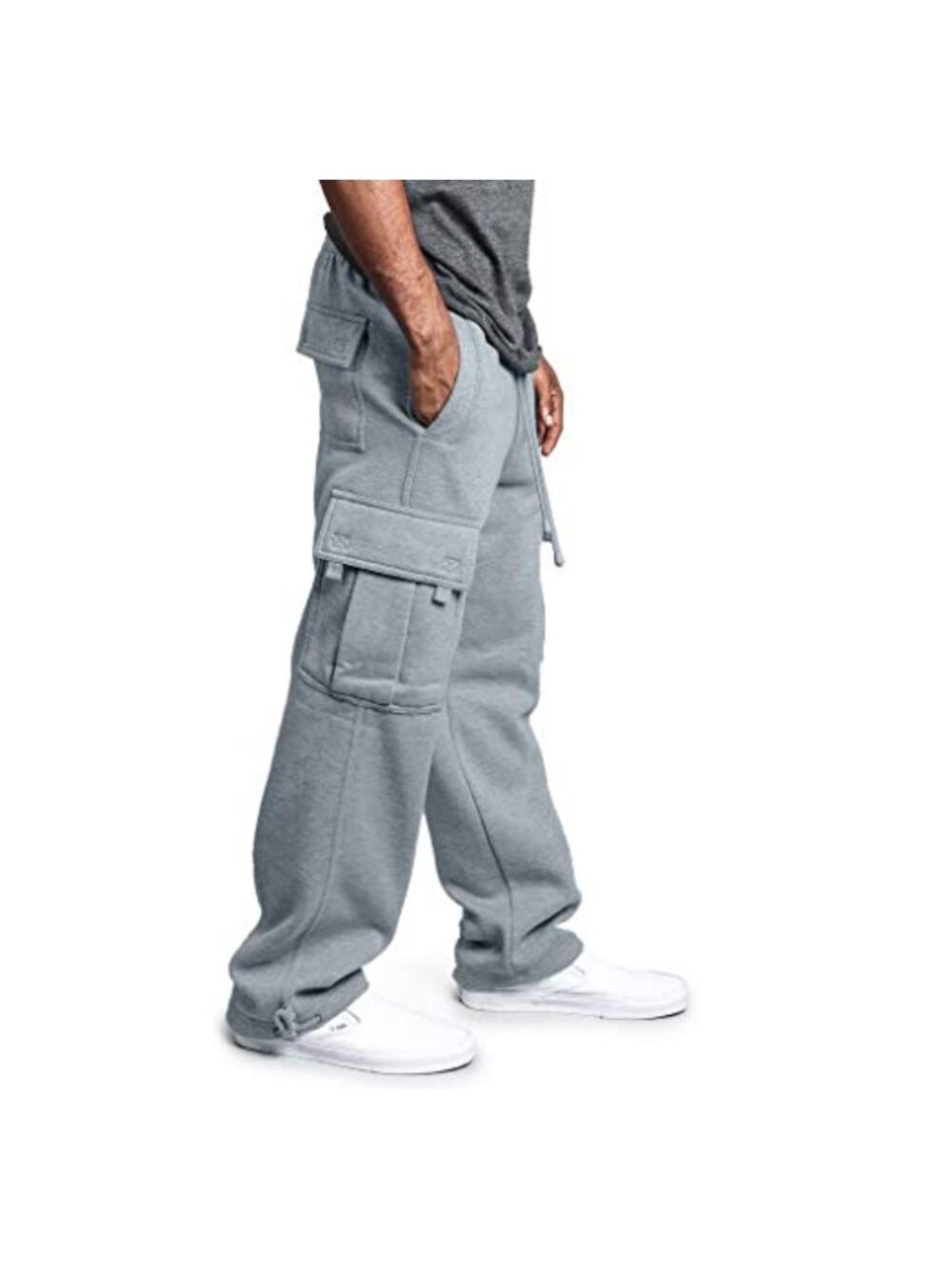 Men's Heavyweight Fleece Cargo Sweatpants Loose Fit Workout Joggers